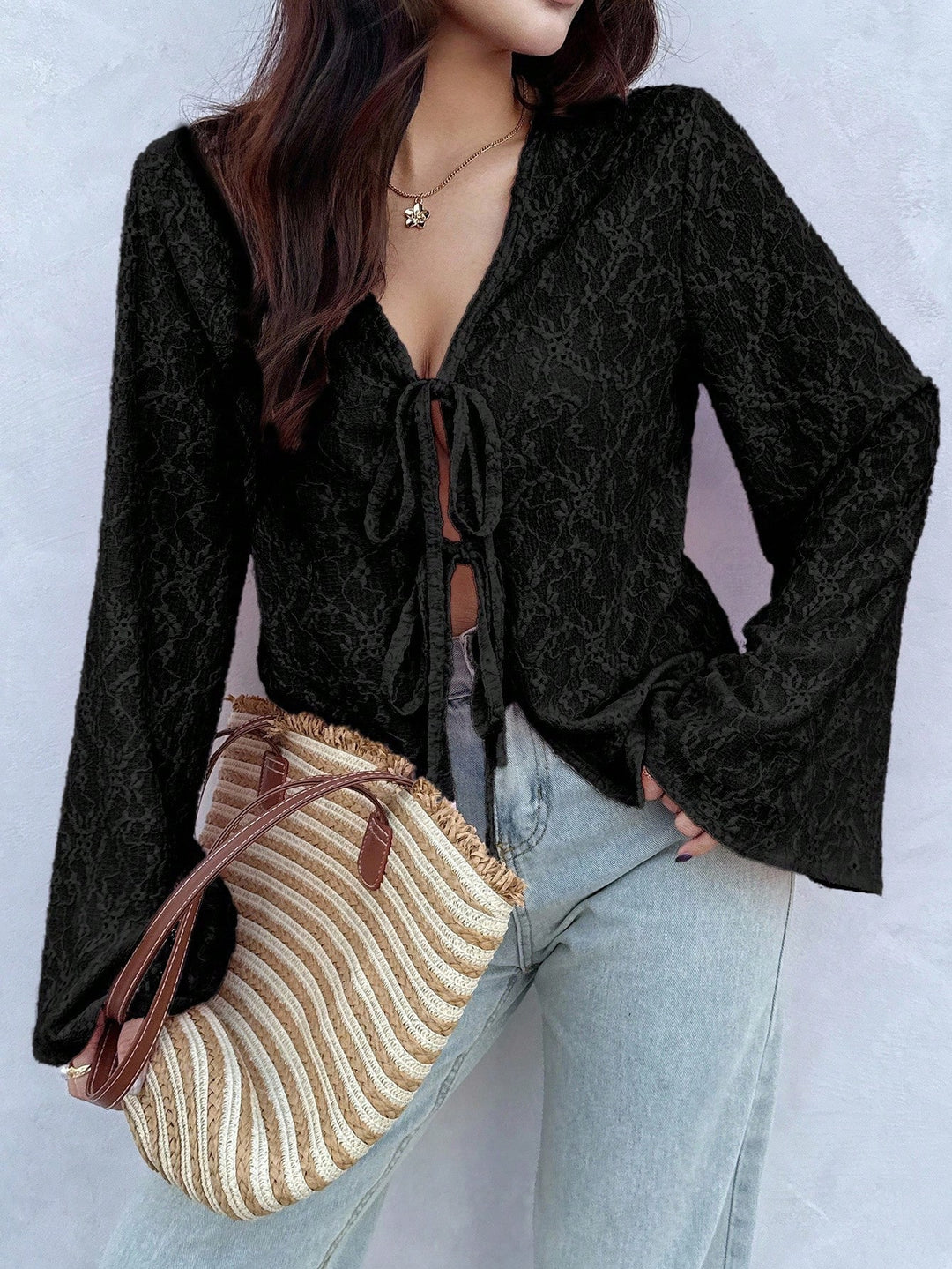 Pulover jacquard SHEIN, negru