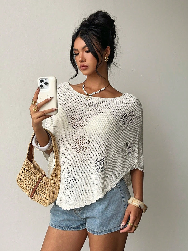 Top crochet din tricot cu decupaj SHEIN, bej