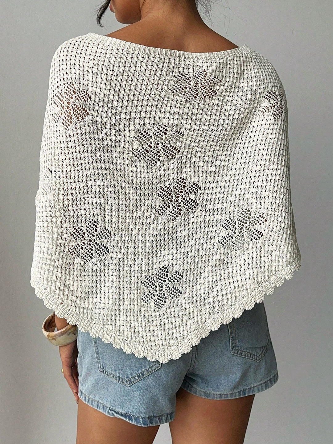 Top crochet din tricot cu decupaj SHEIN, bej