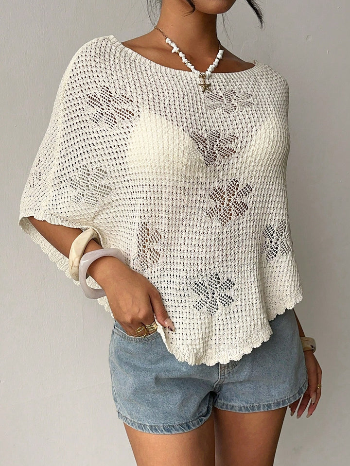 Top crochet din tricot cu decupaj SHEIN, bej