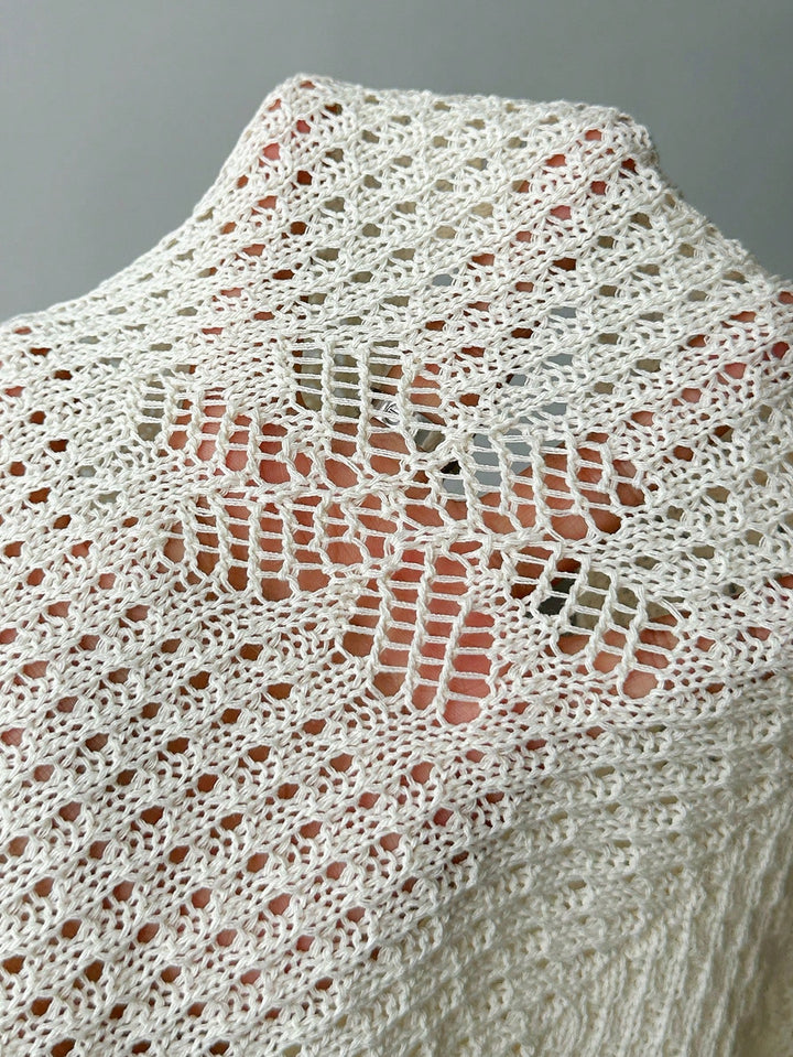 Top crochet din tricot cu decupaj SHEIN, bej