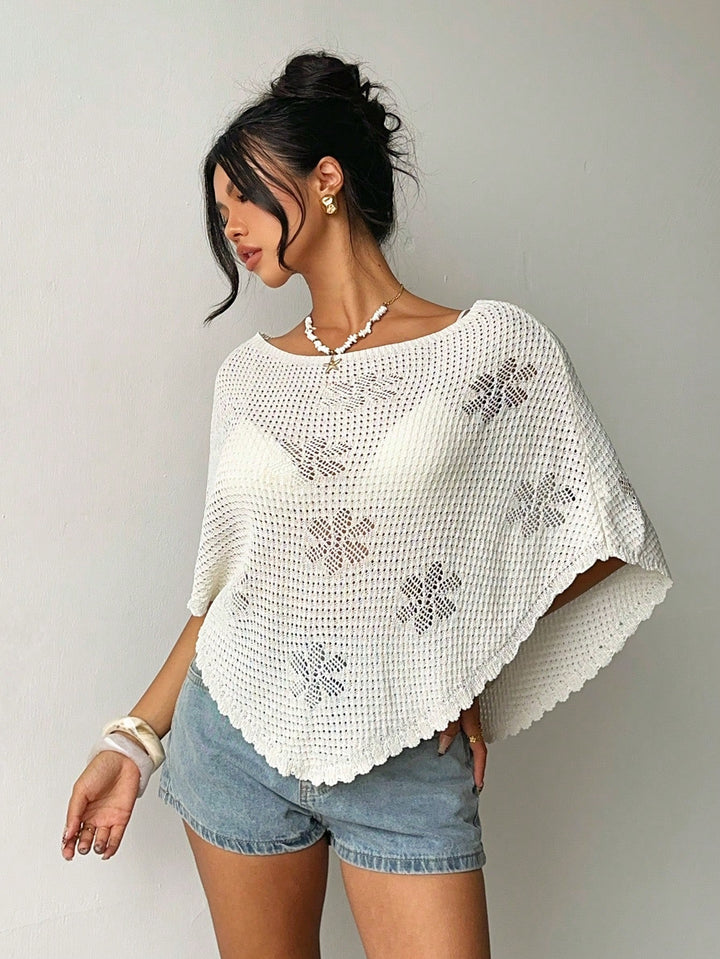 Top crochet din tricot cu decupaj SHEIN, bej