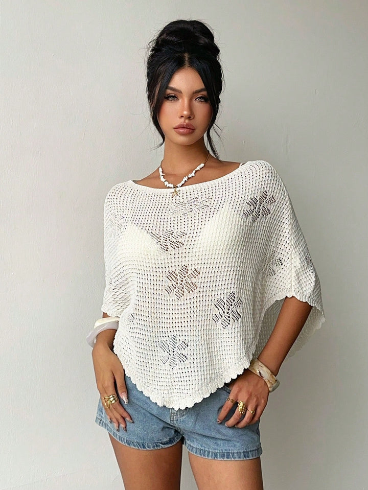 Top crochet din tricot cu decupaj SHEIN, bej