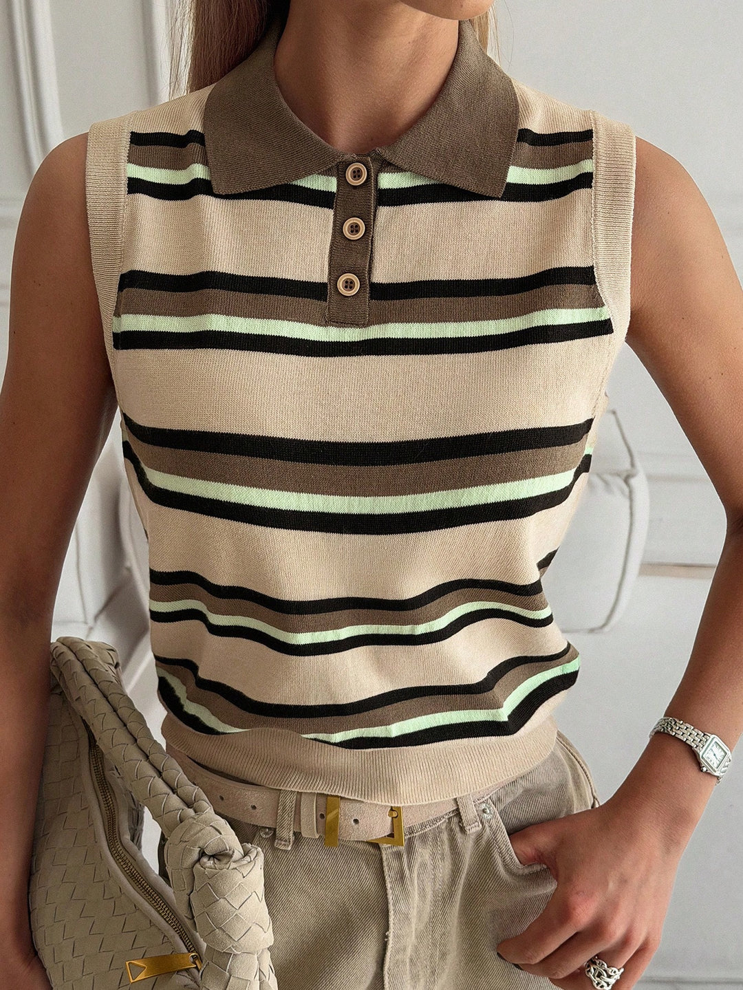 Top tricot fără mâneci SHEIN, alb