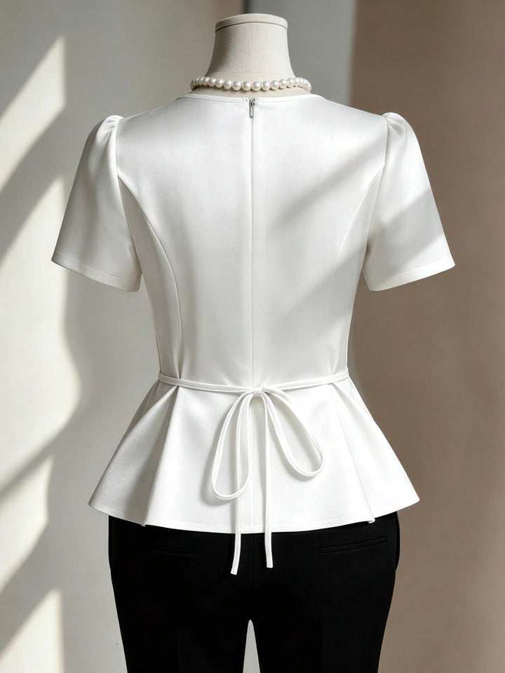 Bluza cu mâneci scurte asimetrică SHEIN, alb