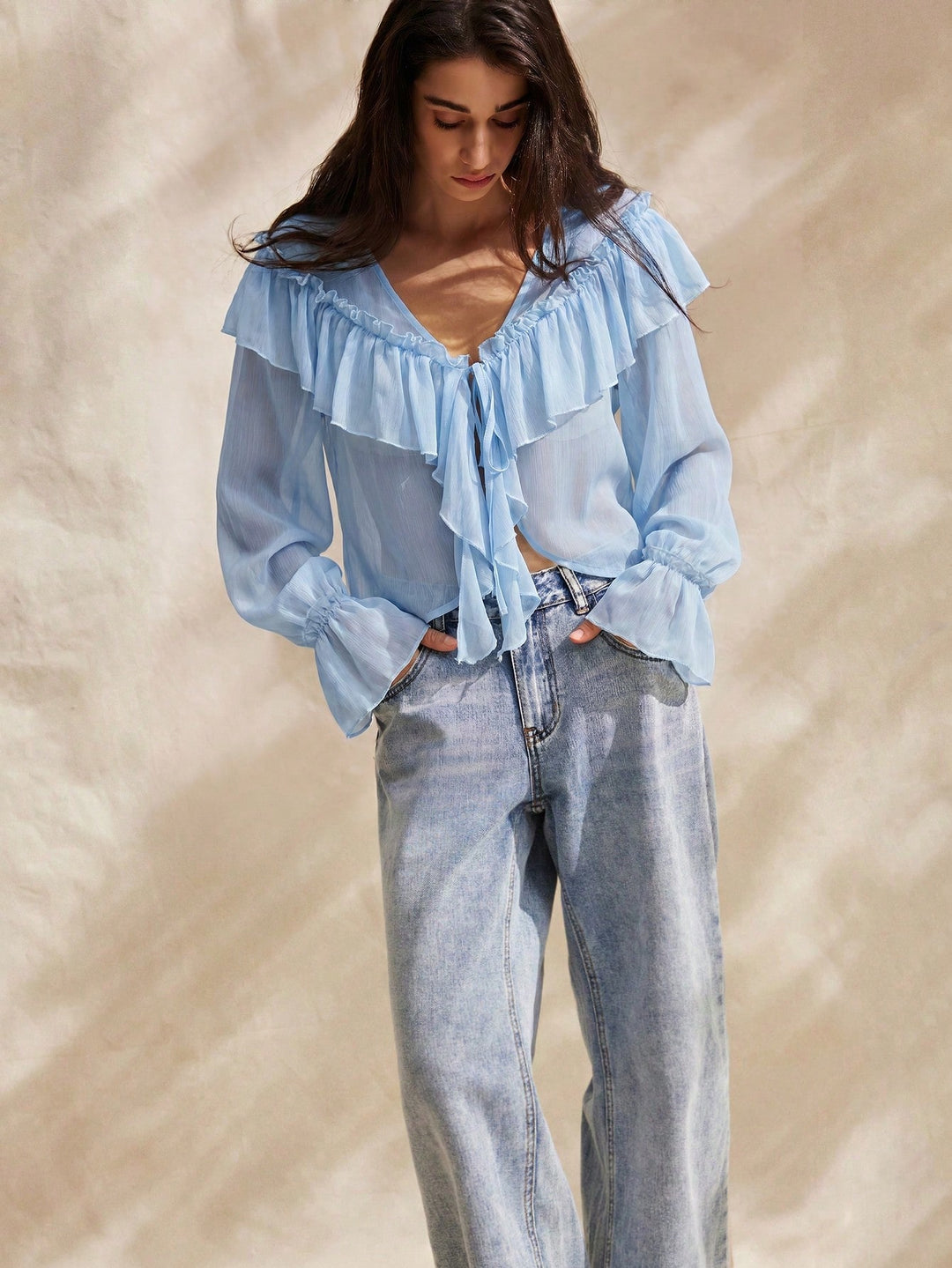 Bluza boho SHEIN, albastru