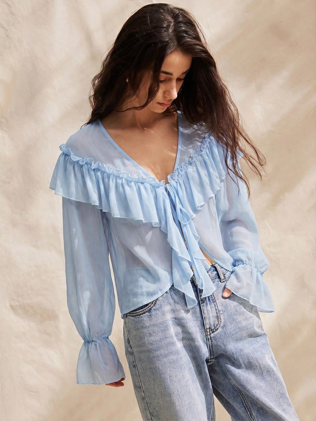 Bluza boho SHEIN, albastru