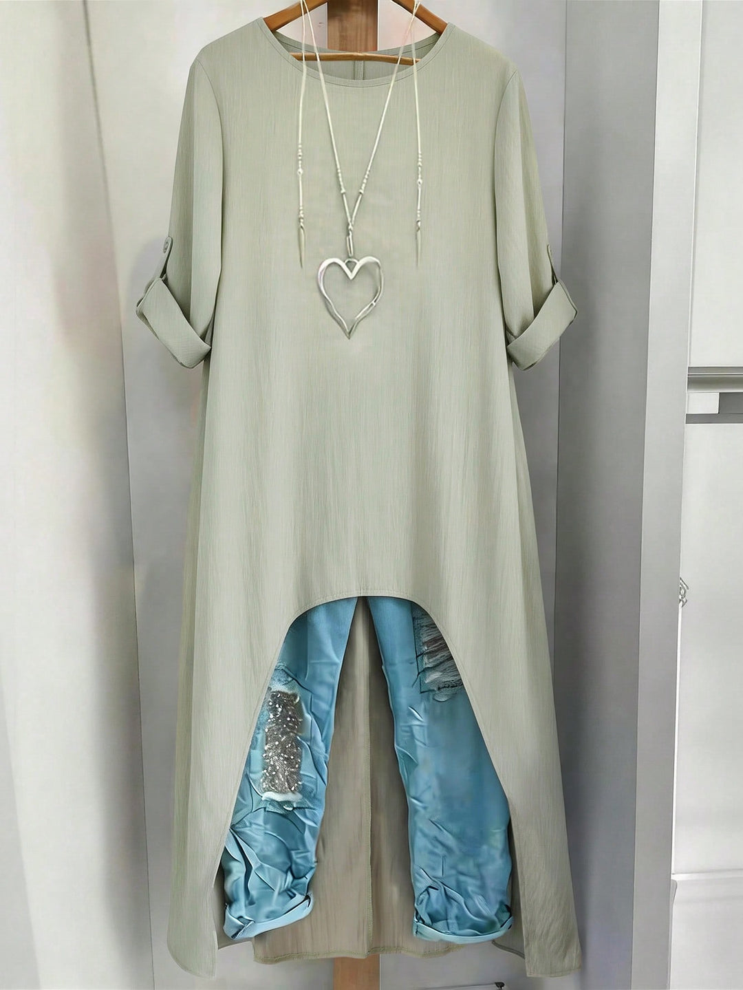 Cămașă lungă casual SHEIN, verde