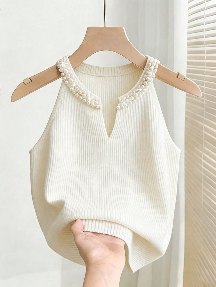 Pulover tricotat SHEIN, crem