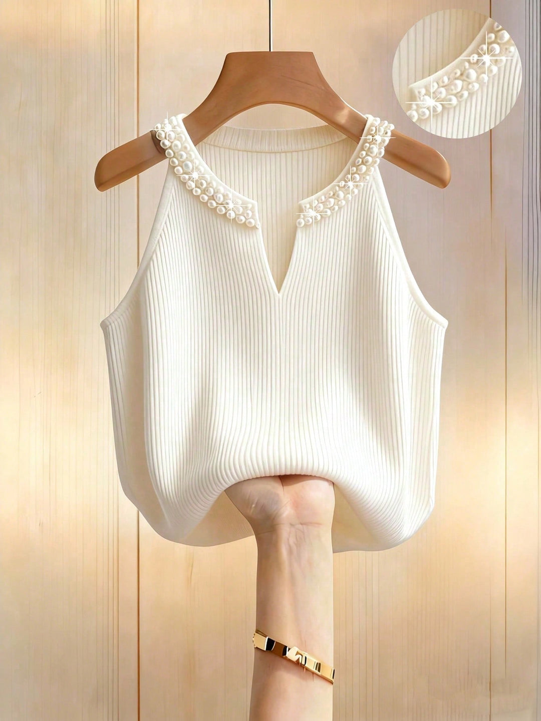 Pulover tricotat SHEIN, crem