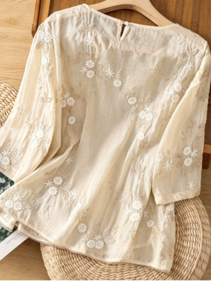 Cămașă din in cu broderie SHEIN