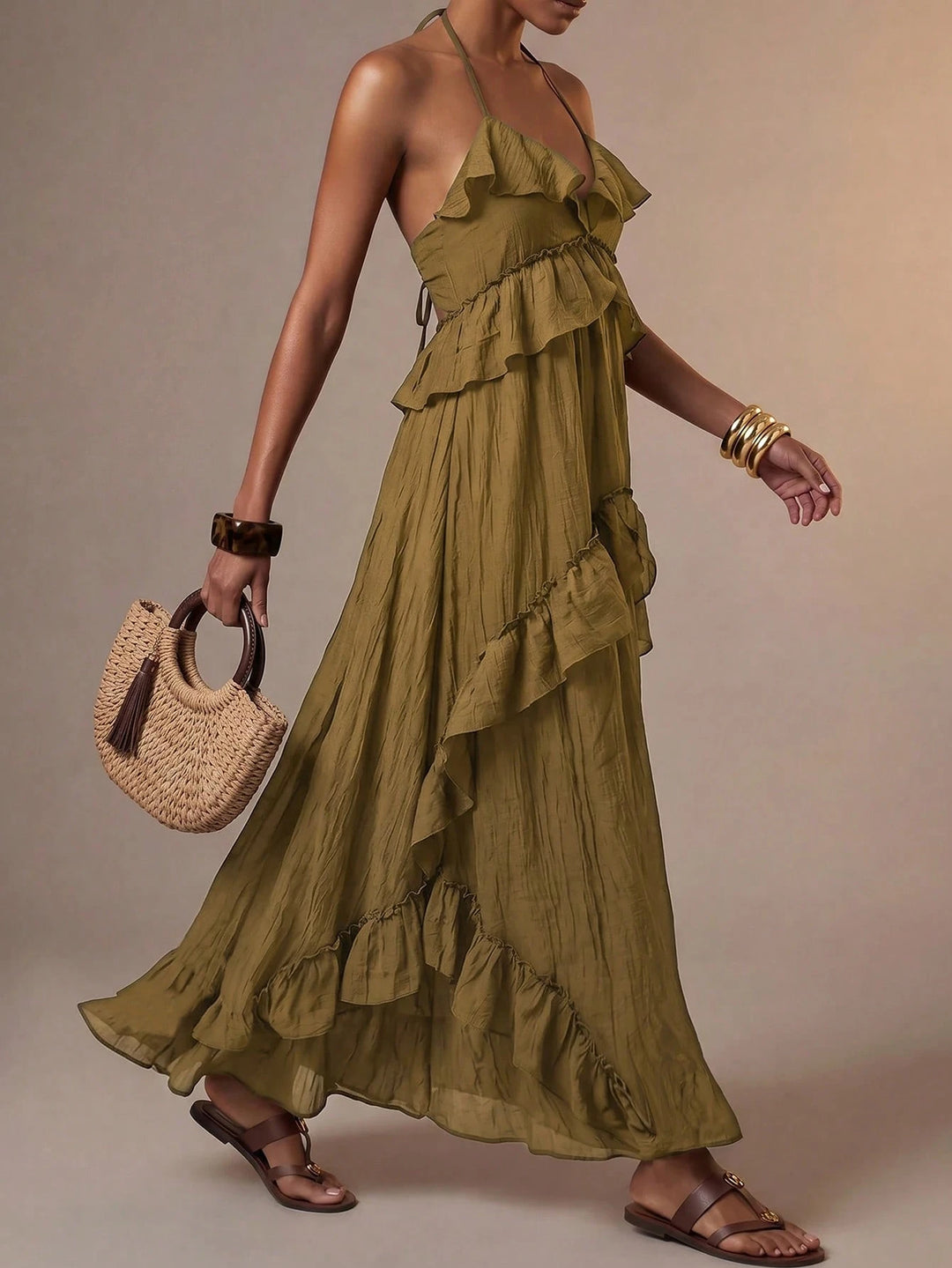 Rochie maxi SHEIN, kaki