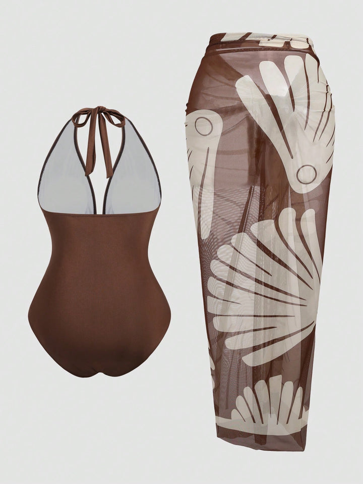 Costum de baie SHEIN, maro