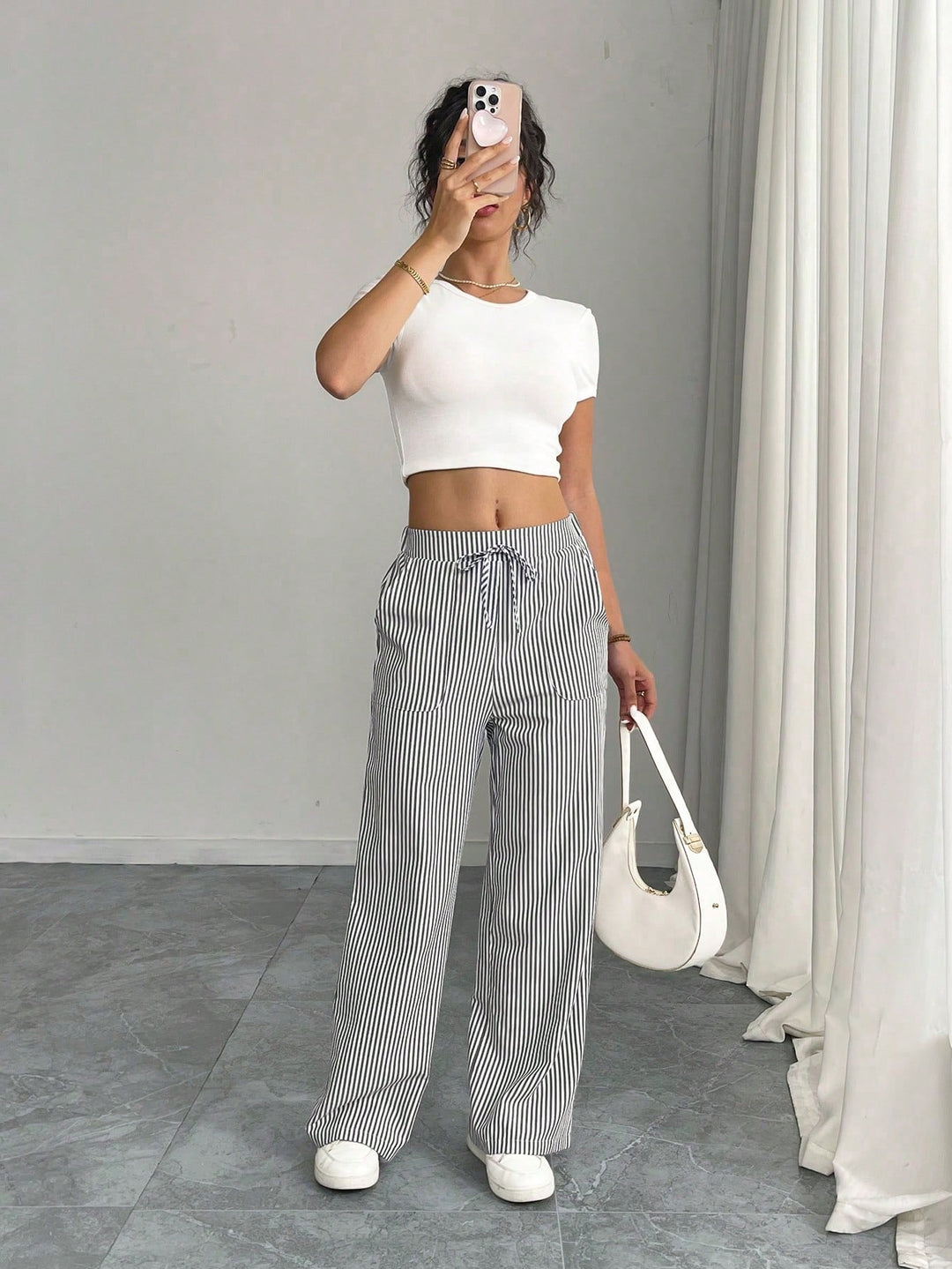 Pantaloni SHEIN, alb