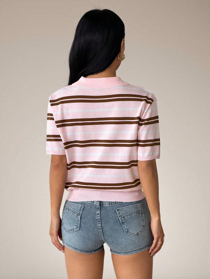 Bluza tricotată polo SHEIN, roz