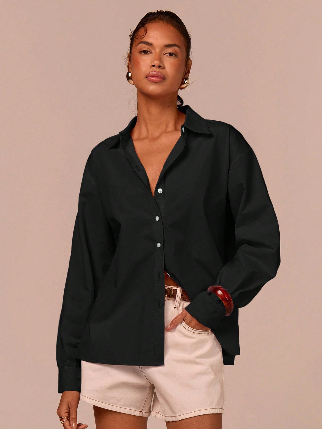 Cămașă oversized SHEIN, negru