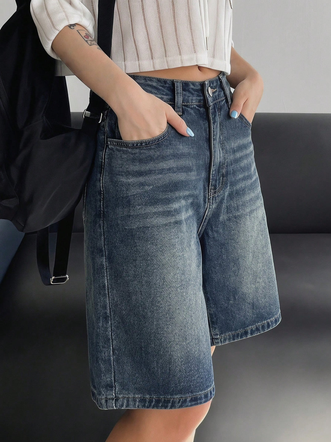 Pantaloni scurți SHEIN, albastru