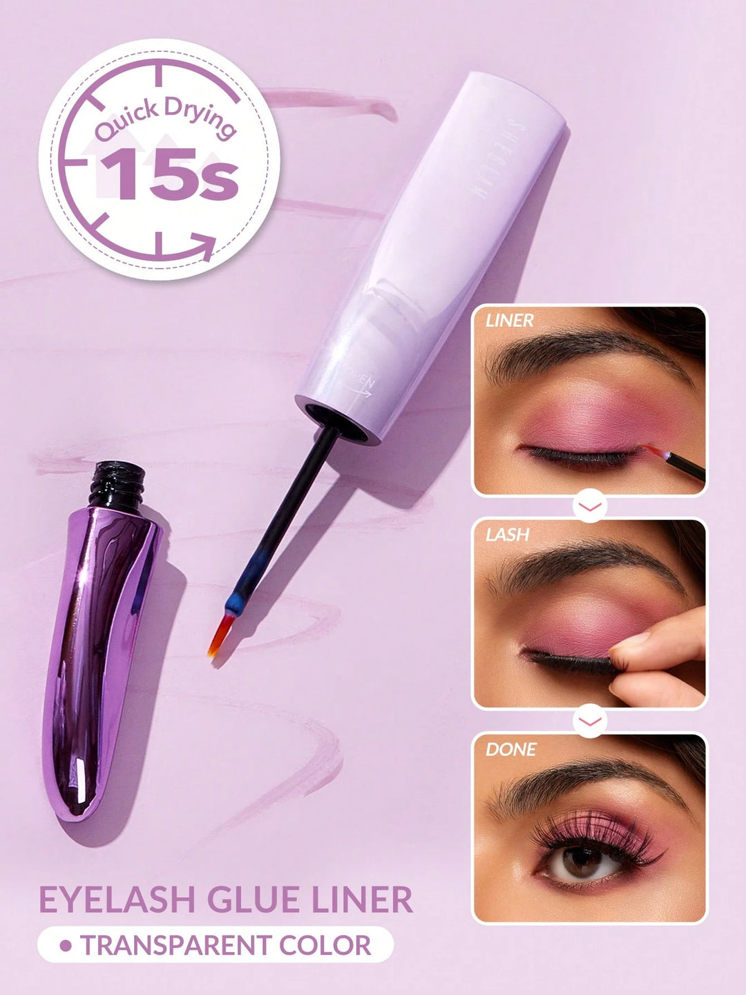 Tuș de gene cu adeziv SHEGLAM, mov