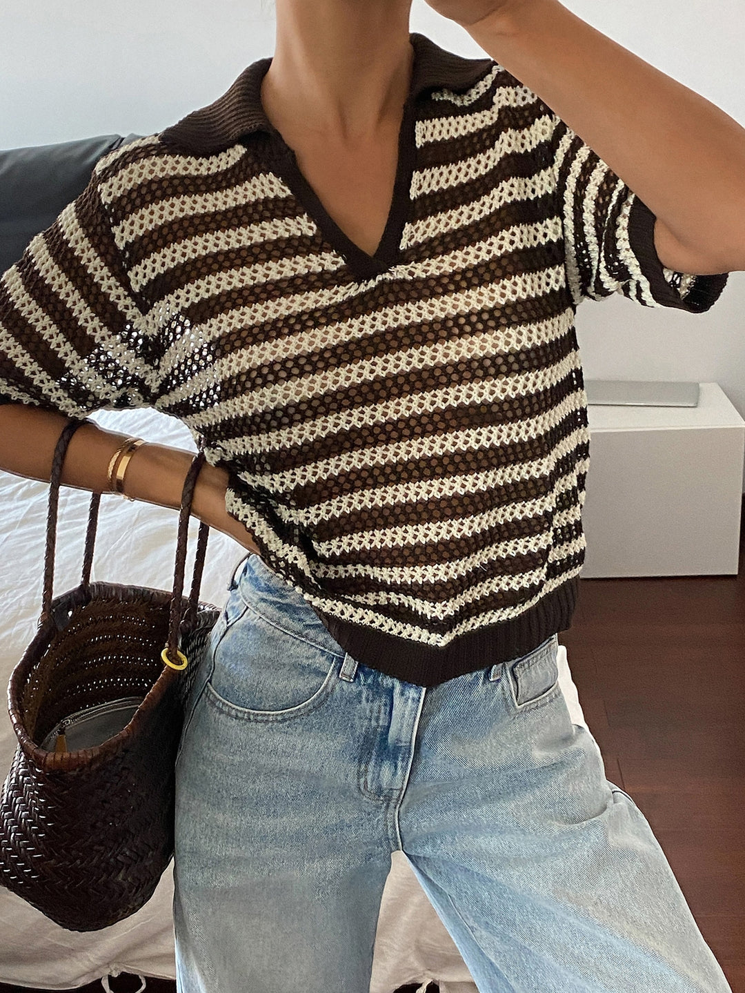 Tricou knit SHEIN, maro