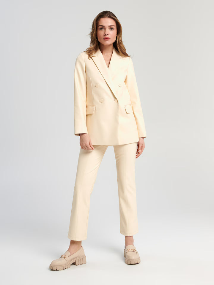 Pantaloni imitație piele SINSAY, crem