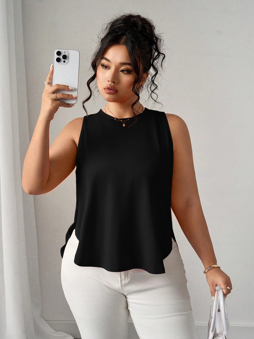 Ujjatlan felső SHEIN, fekete