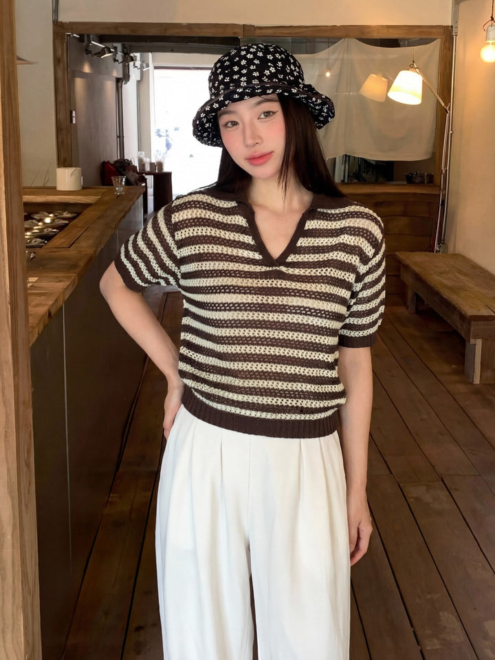 Tricou knit SHEIN, maro
