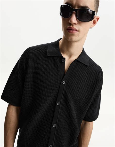 Rövid ujjú ing BERSHKA, fekete