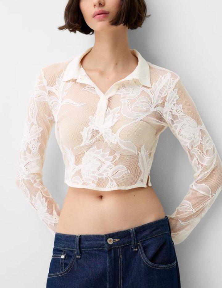 Bershka blúz, krémszínű