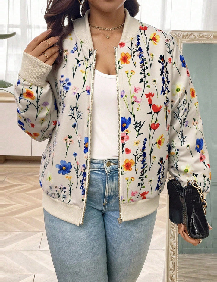 Shein Curve+ cipzáros blúz, bézs