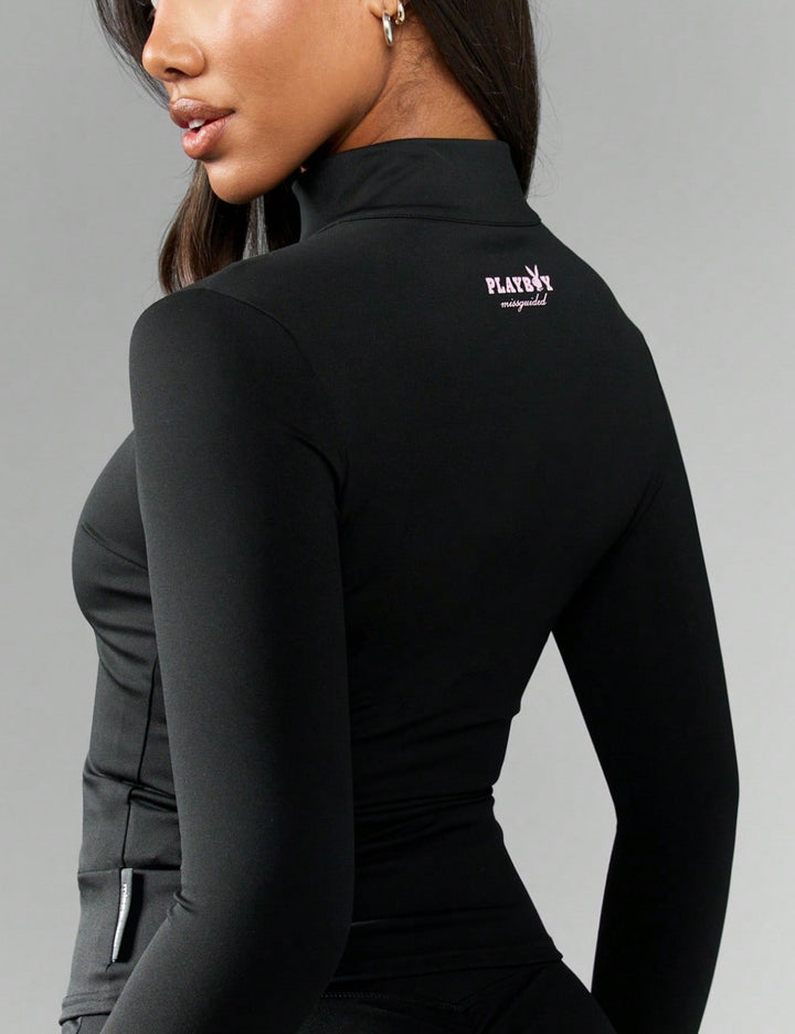 Shein Missguided cipzáros blúz, fekete