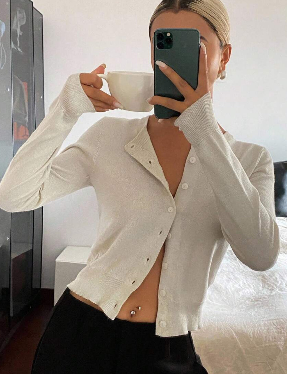 Shein gombos blúz, bézs