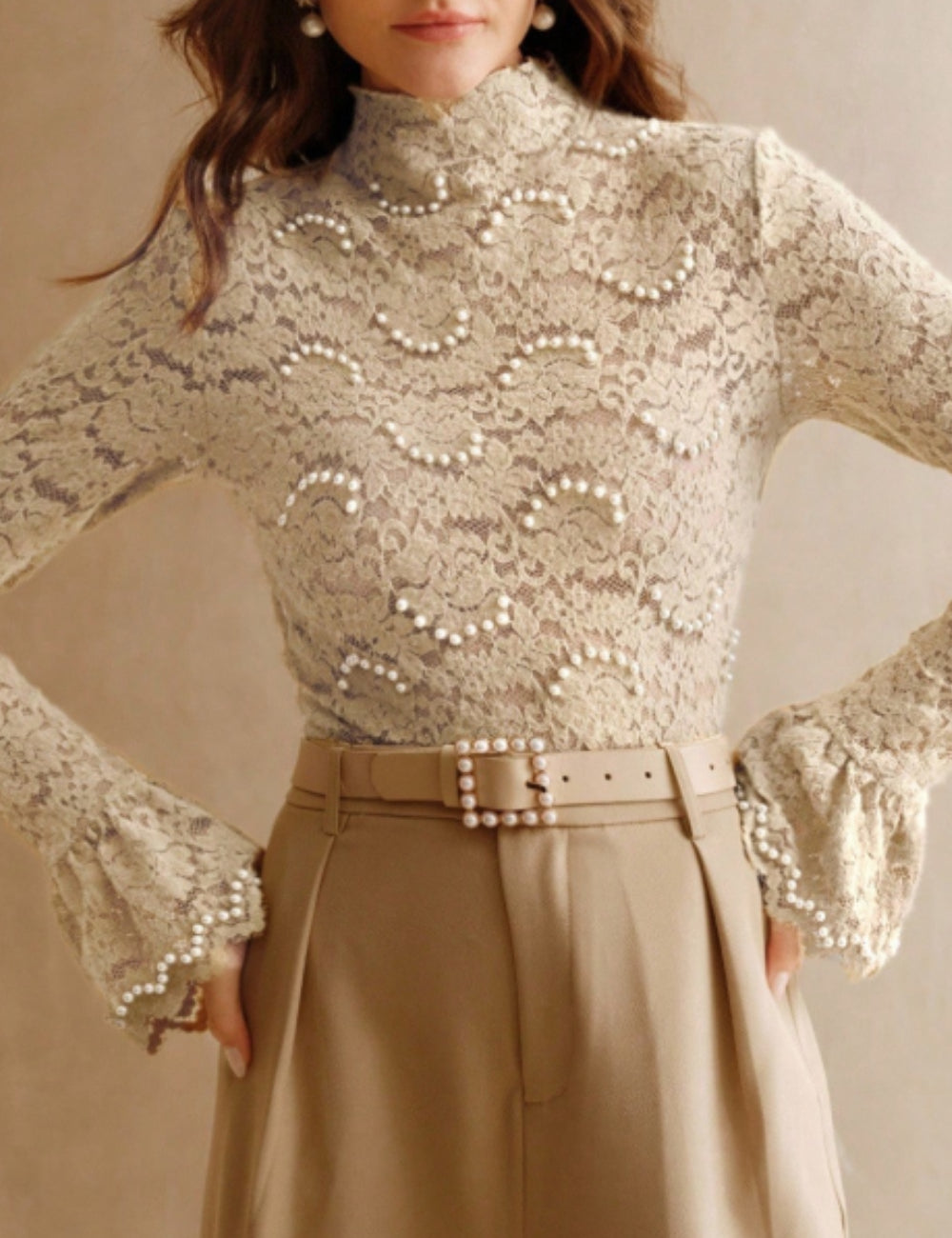 Shein Anewsta blúz, bézs