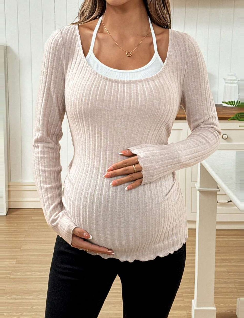 Shein Curve+ blúz, krém