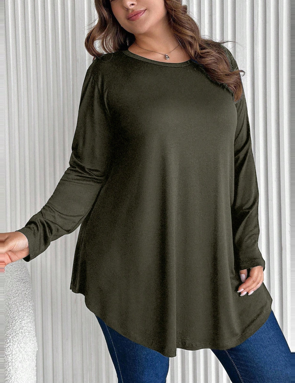 Shein Curve+ blúz, khaki
