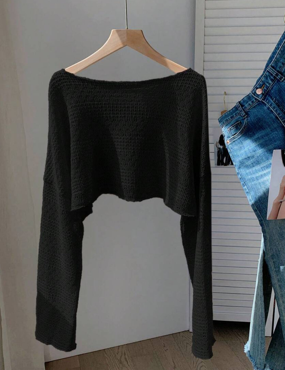 Shein Curve+ blúz, fekete