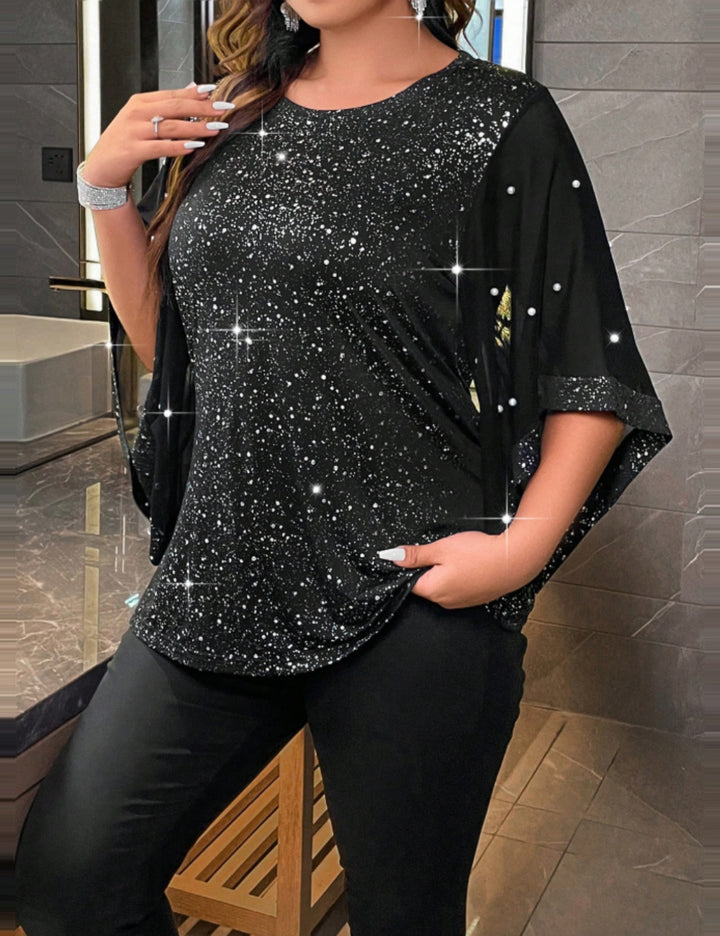 Shein Curve+ blúz, fekete