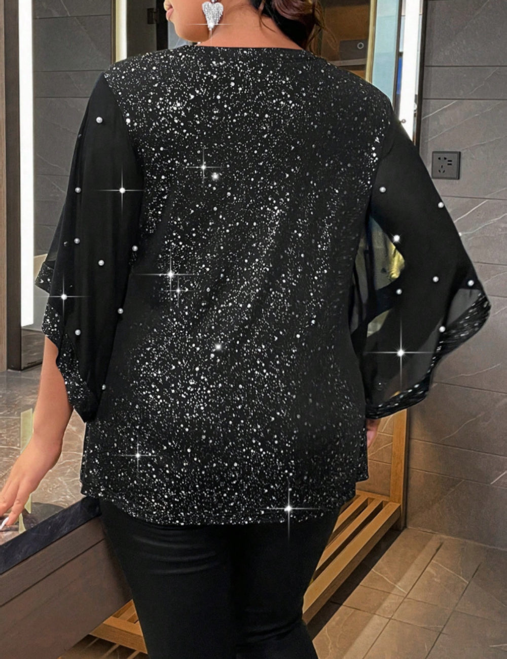 Shein Curve+ blúz, fekete