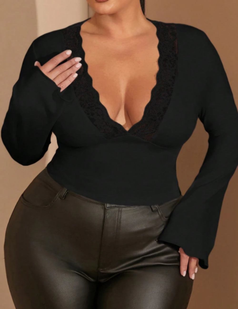 Shein Curve+ blúz, fekete