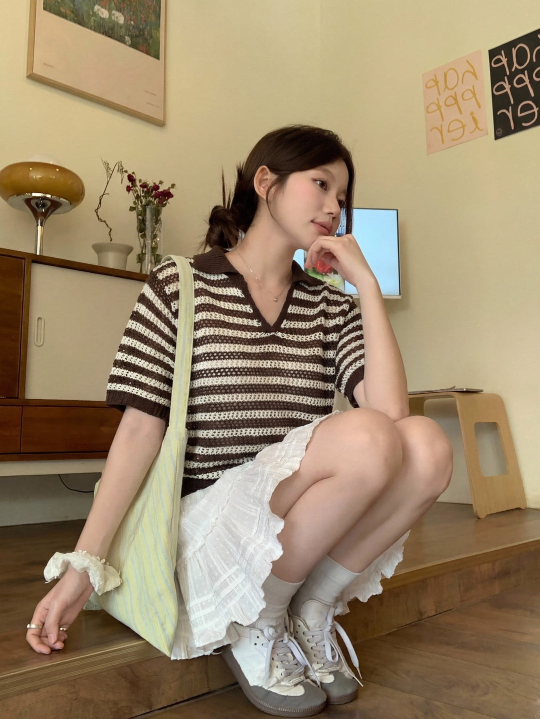 Tricou knit SHEIN, maro