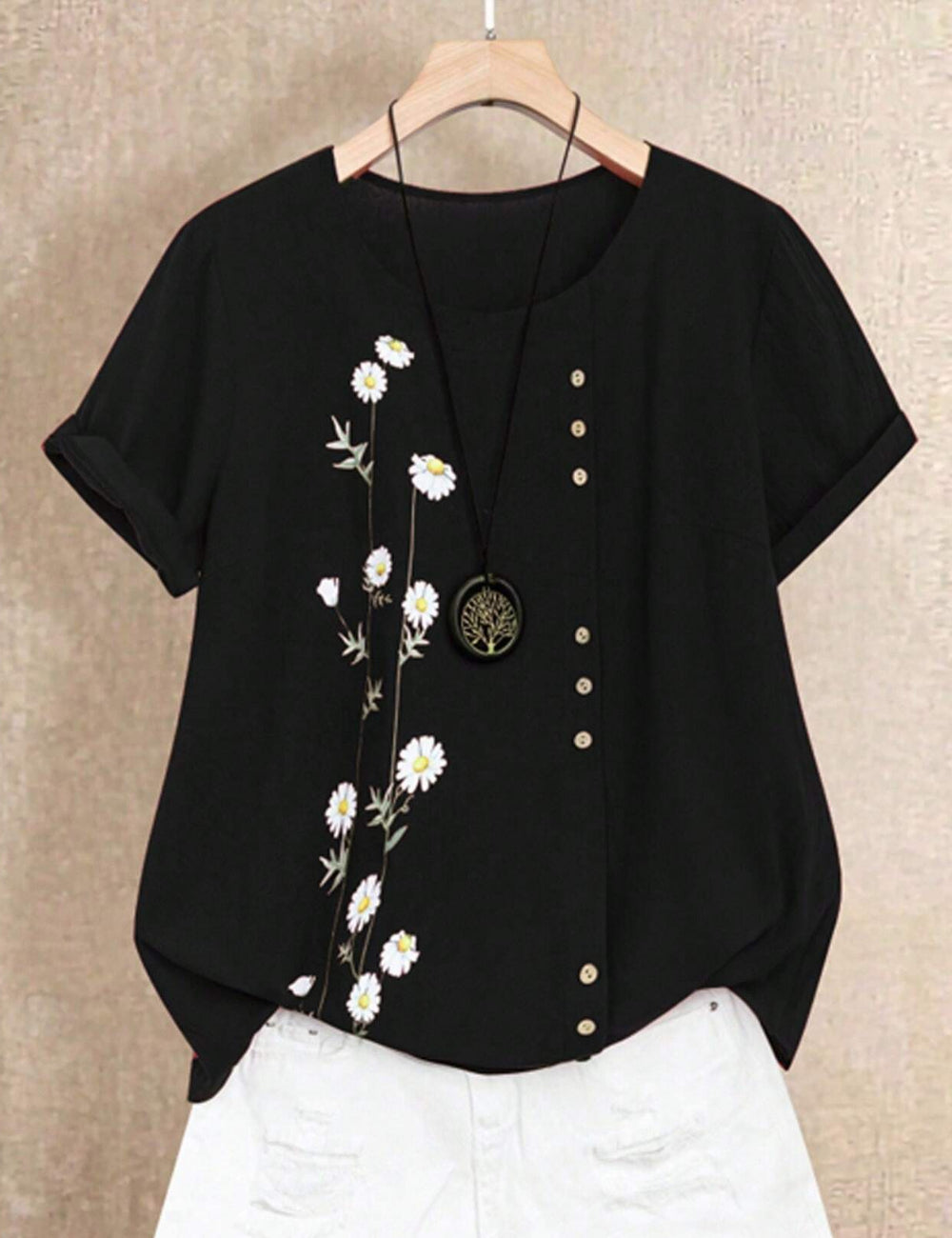 Shein Curve+ rövid ujjú ing, fekete