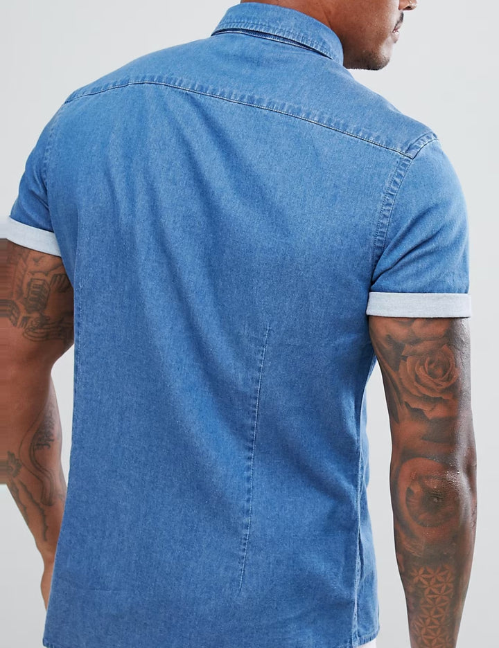 Cămașă cu mânecă scurtă ASOS, albastru