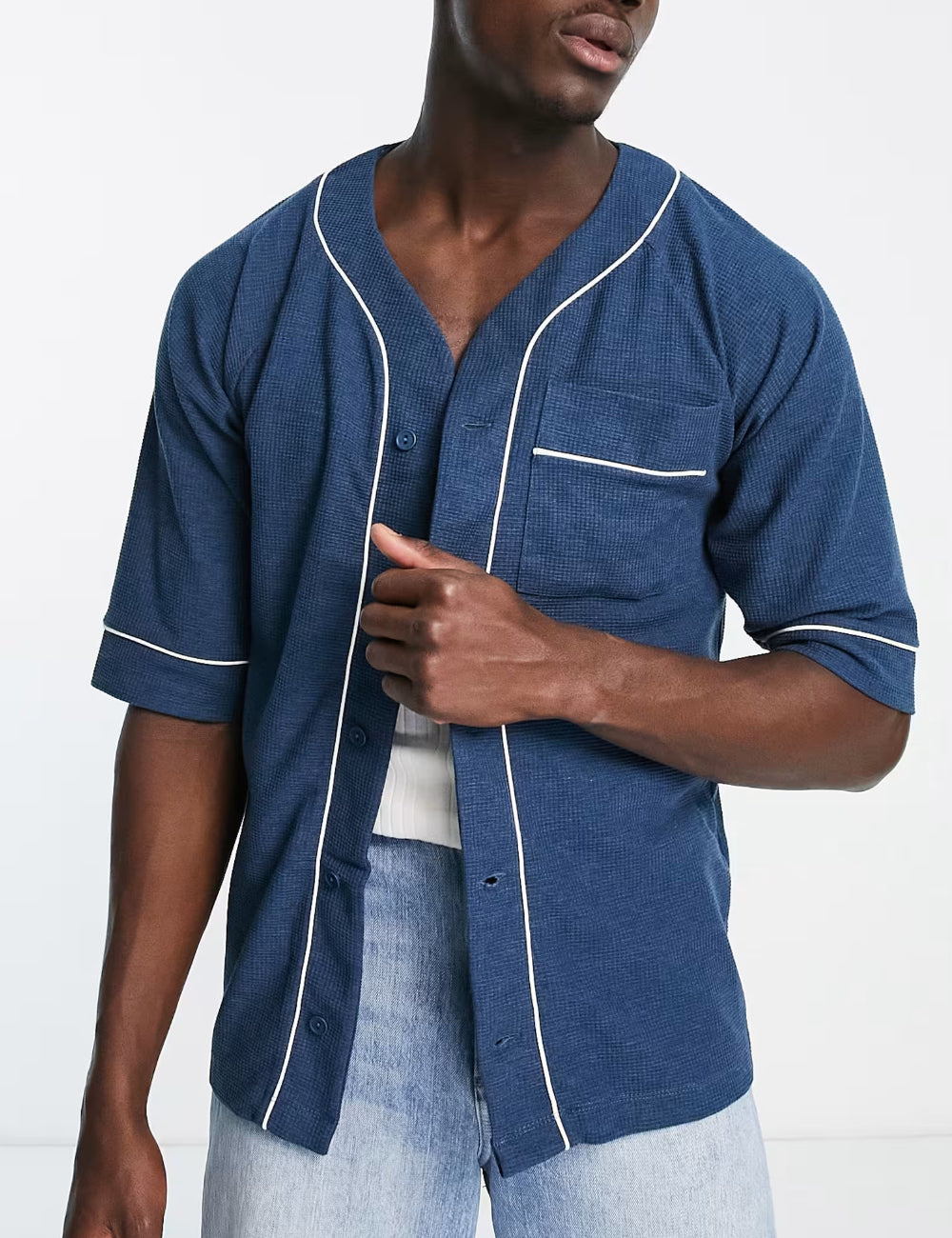 Cămașă cu mânecă scurtă ASOS, albastru