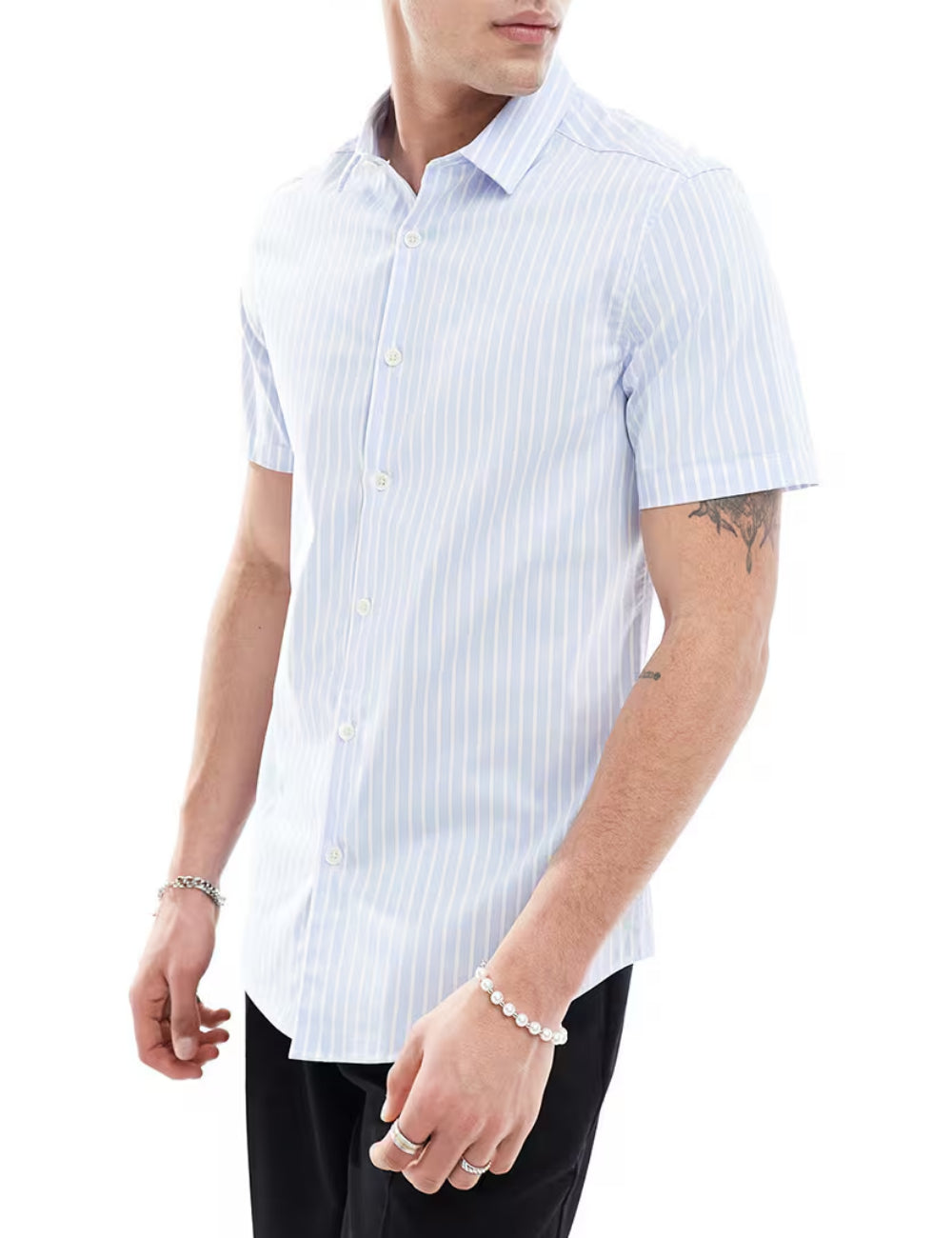Cămașă cu mânecă scurtă ASOS, albastru