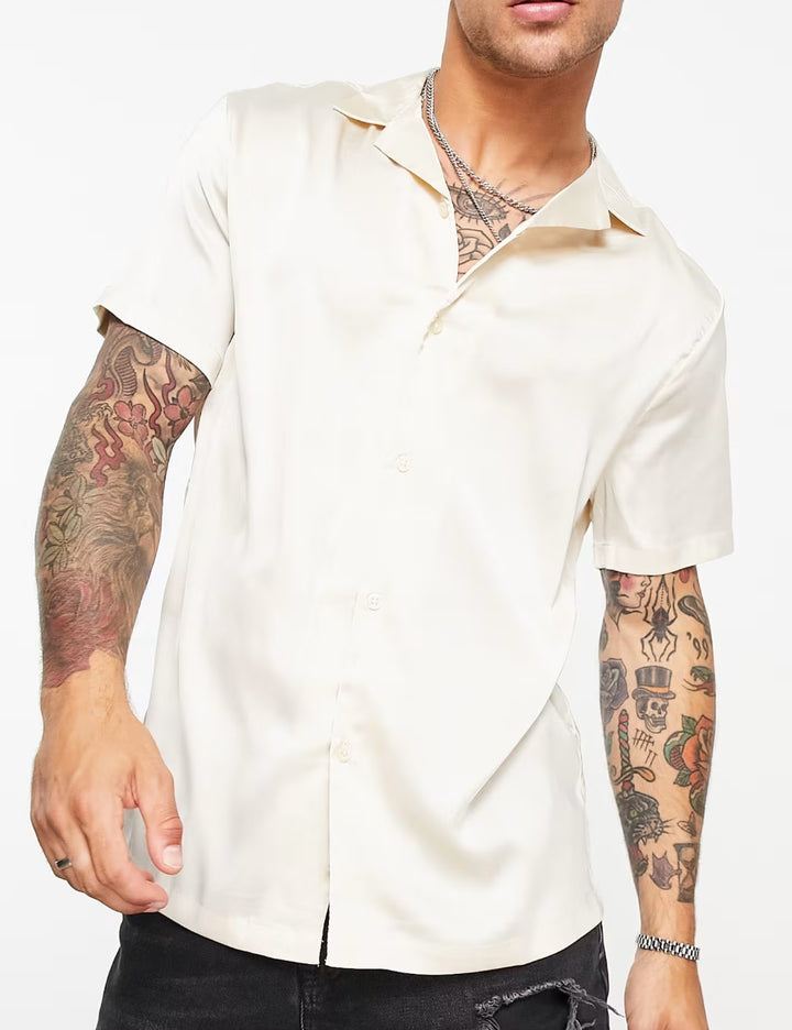 Cămașă cu mânecă scurtă ASOS, bej