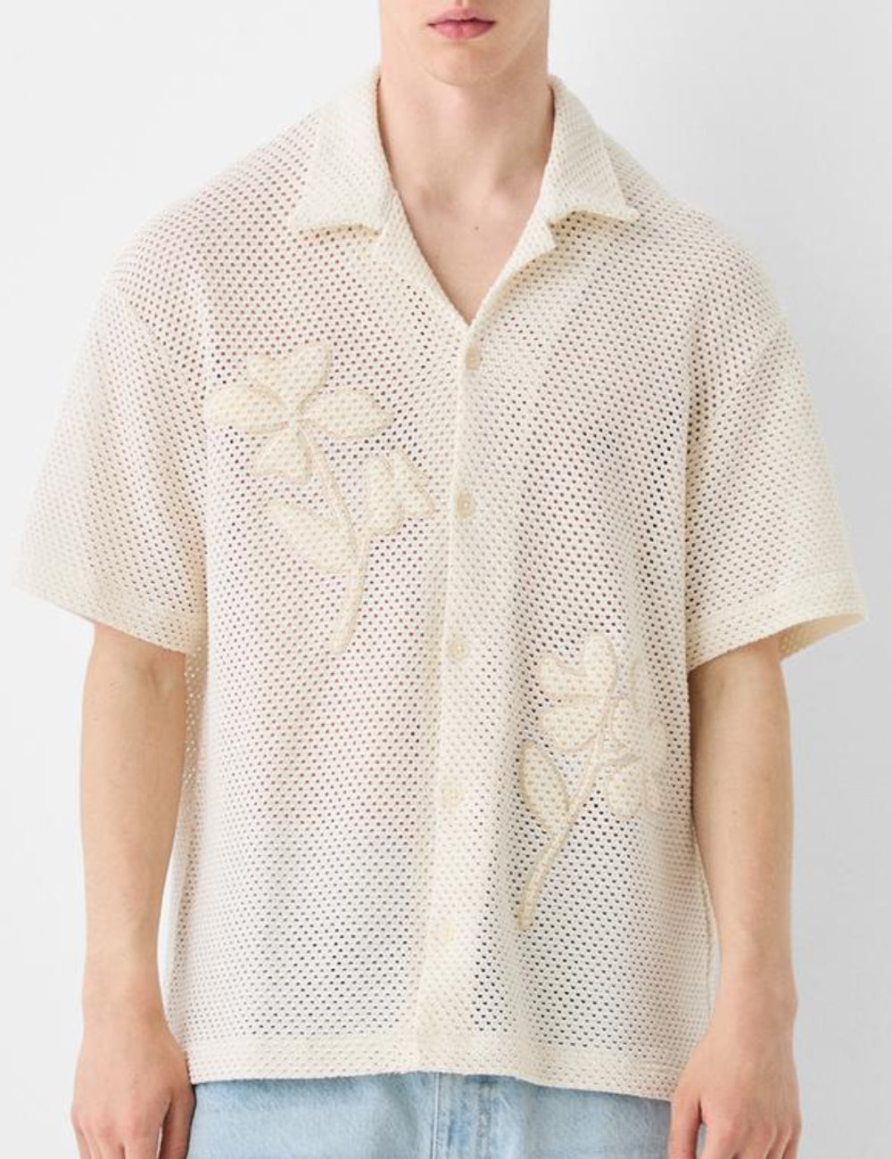 Bershka rövid ujjú ing, ekrü