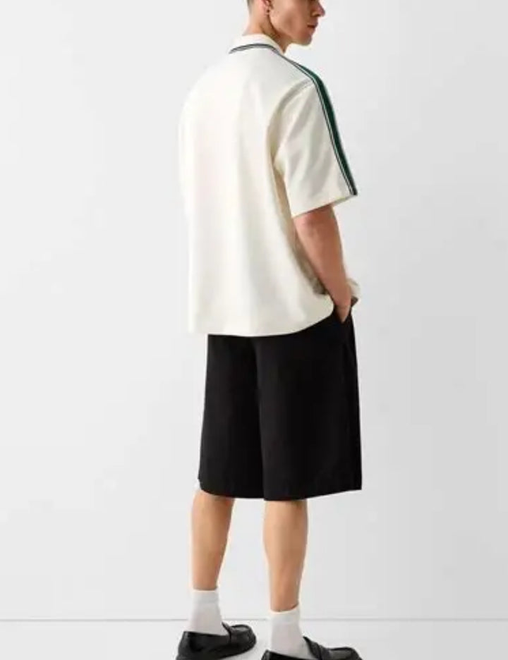 BERSHKA rövid ujjú ing, krémszínű