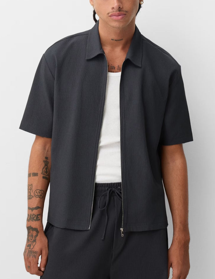 Bershka rövid ujjú ing, szürke