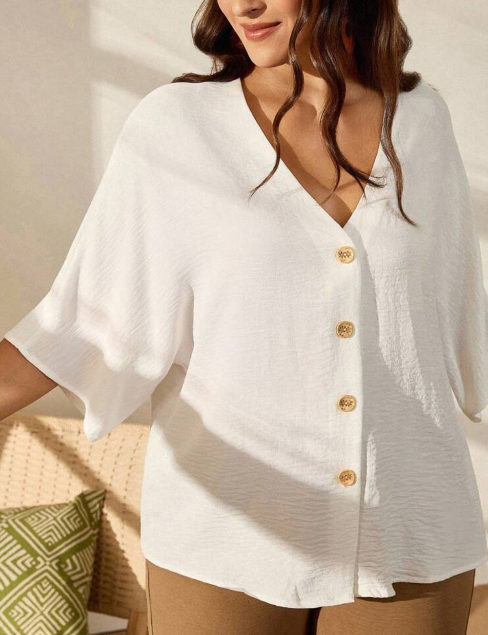 Shein Curve+ rövid ujjú ing, fehér