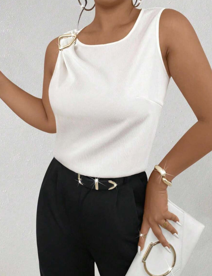 Shein Curve+ rövid ujjú ing, fehér
