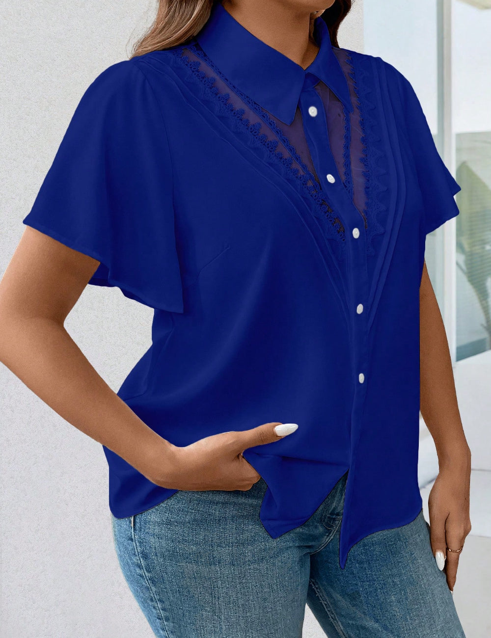 Shein Curve+ rövid ujjú ing, kék